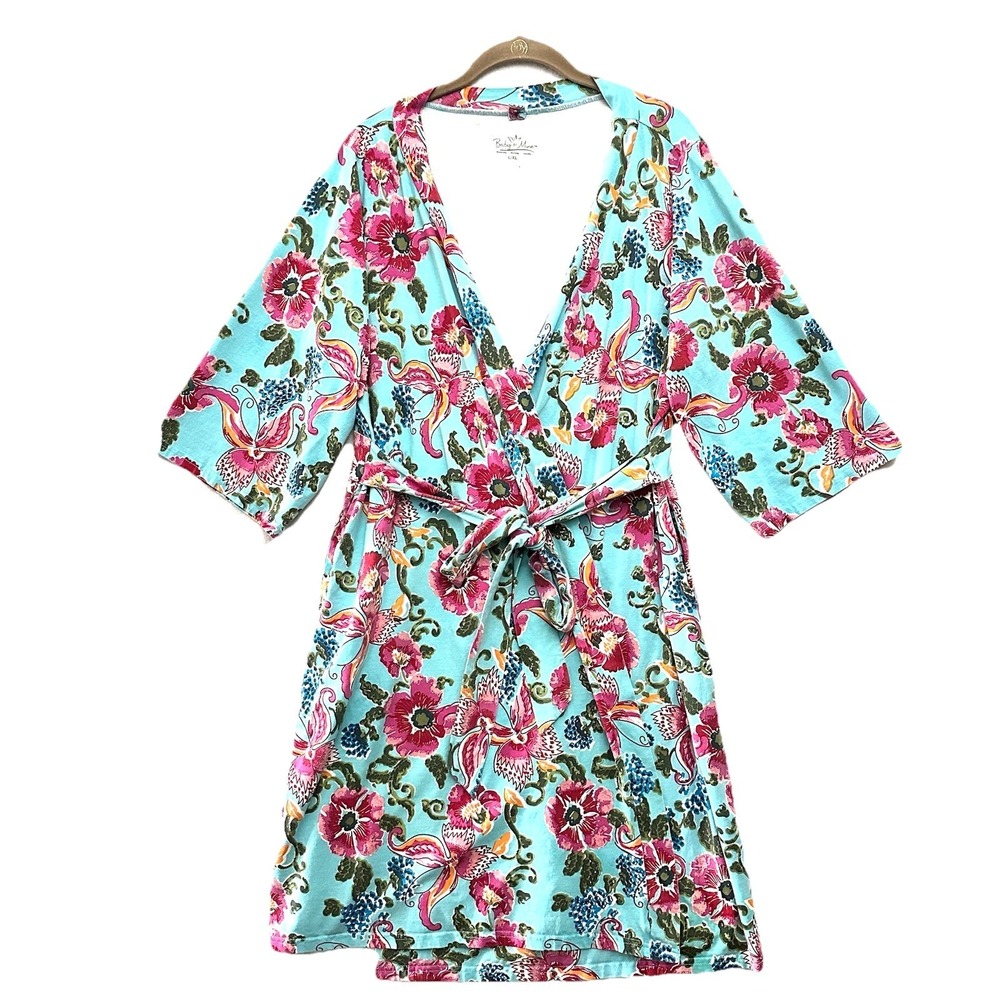 Baby Be Mine L/XL Maternity Nursing Robe Isabella Floral Belted Pockets
